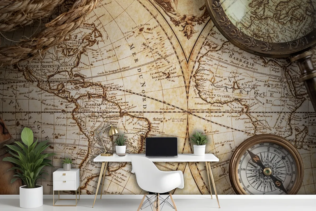 Top Down View Of An Old Fashioned Map Wallpaper Mural