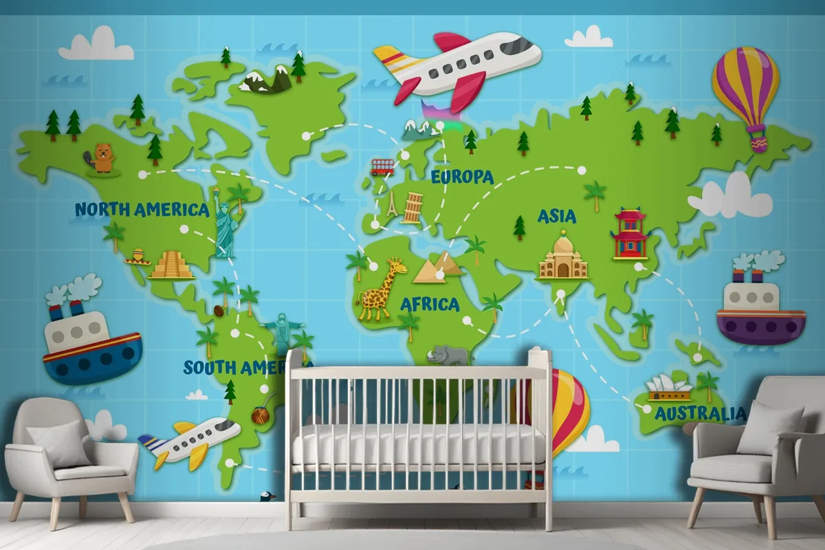 Travel The Globe World Map Kids Wallpaper Mural