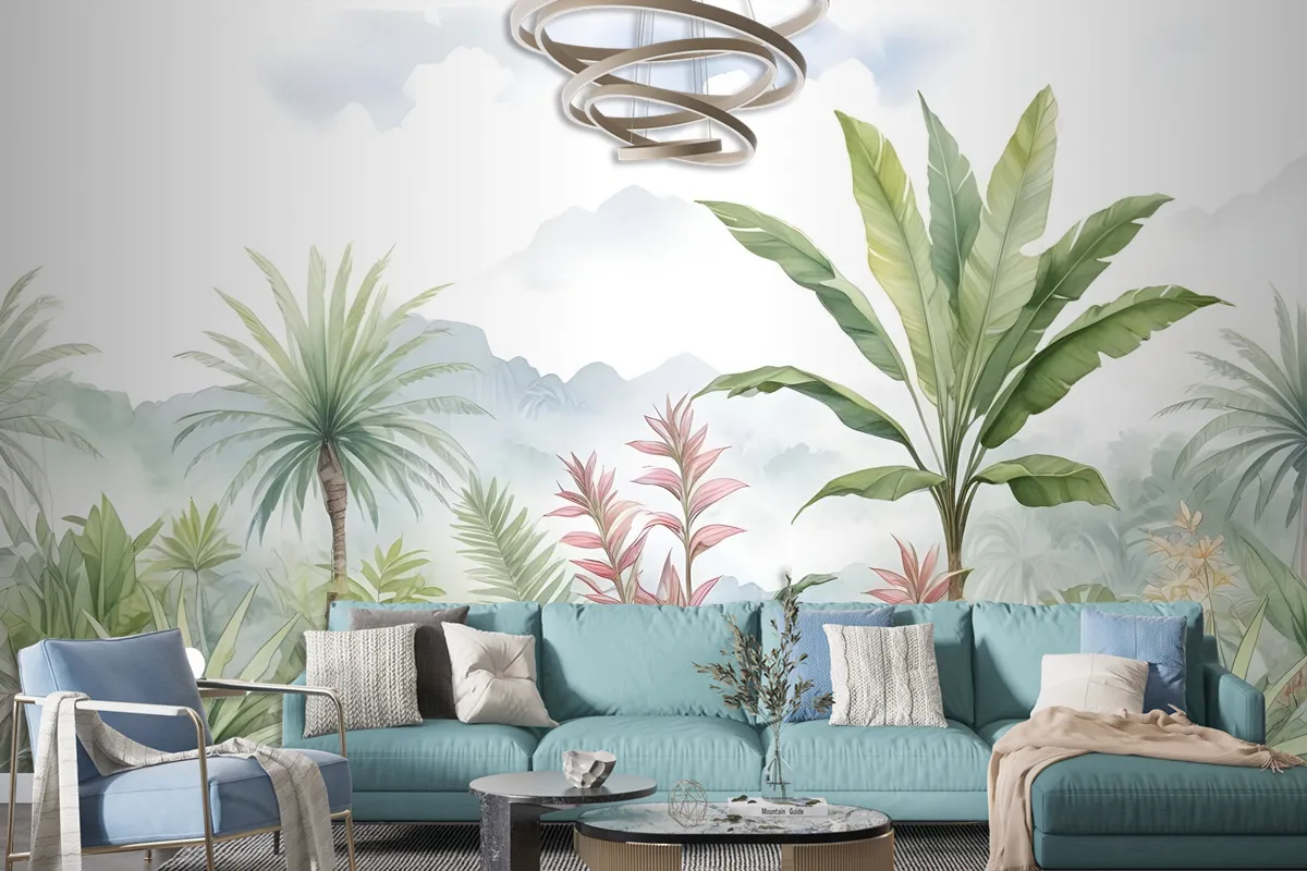 Tropical Forest Landscape And Banana Trees Wallpaper Mural