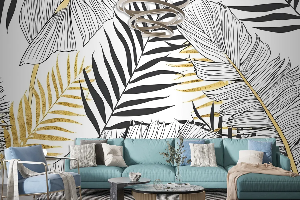 Tropical Golden Leaf Wallpaper Mural