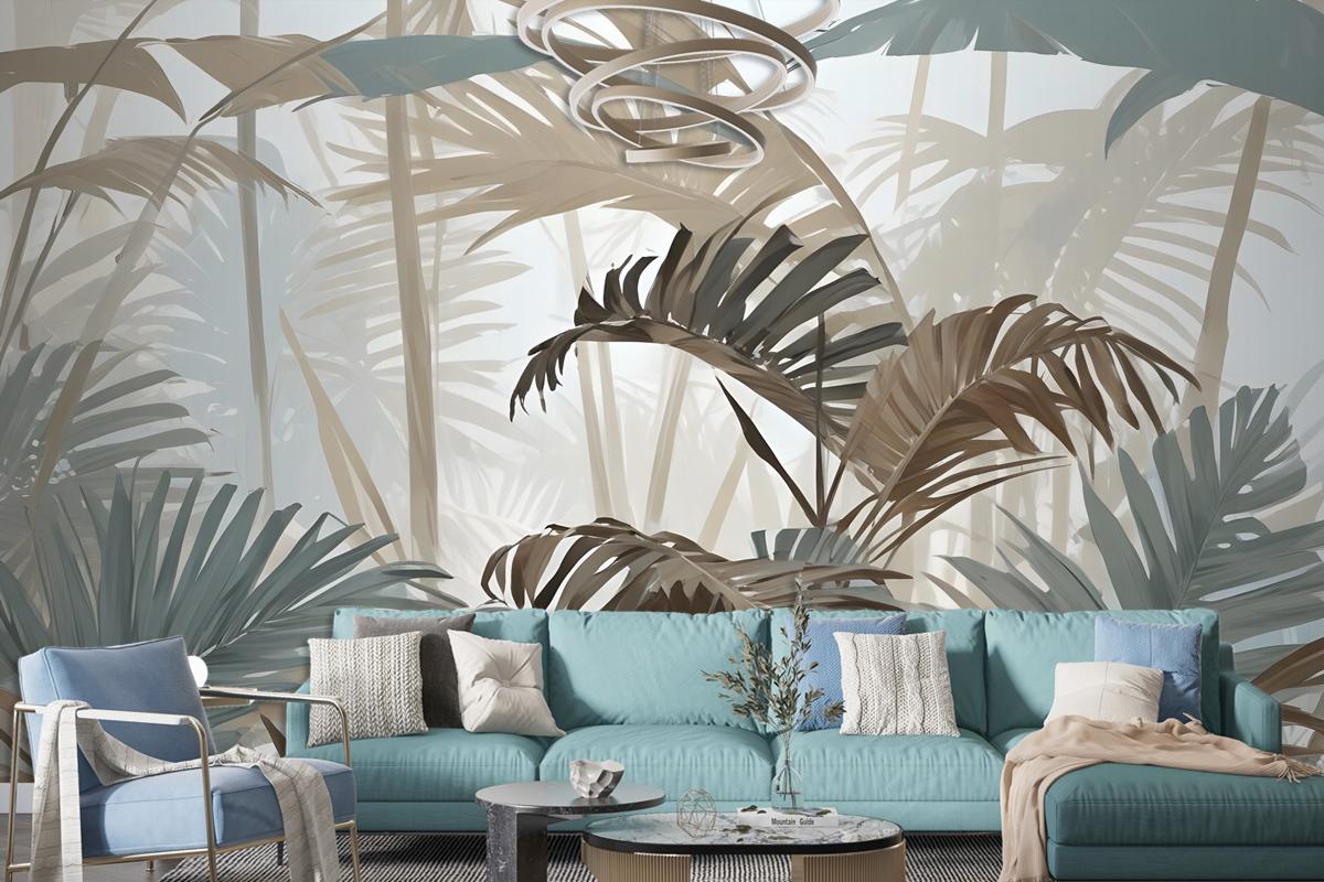 Tropical Leaf Painting With Brush Strokes Wallpaper Mural