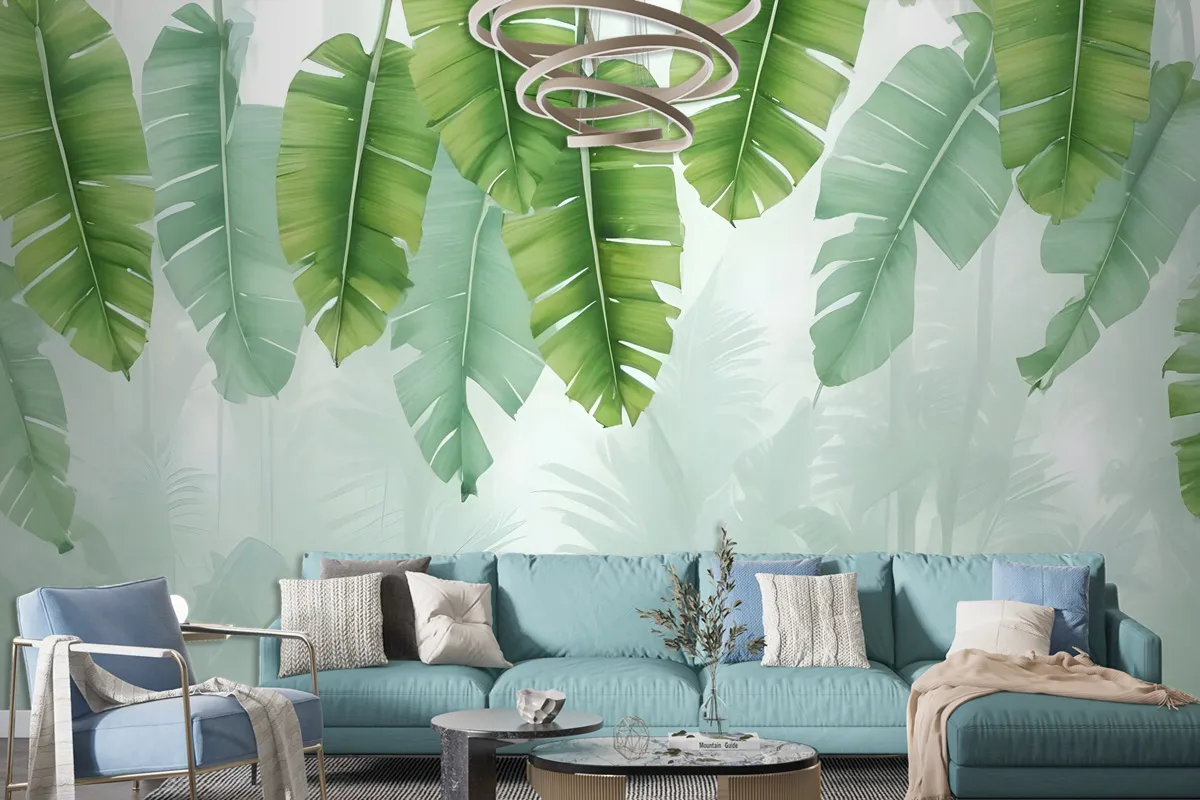 Tropical Leaves And Shading Leaf Wallpaper Mural