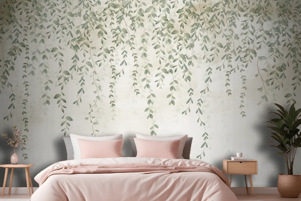 Tropical Leaves Design In Foggy Forest Wallpaper Mural