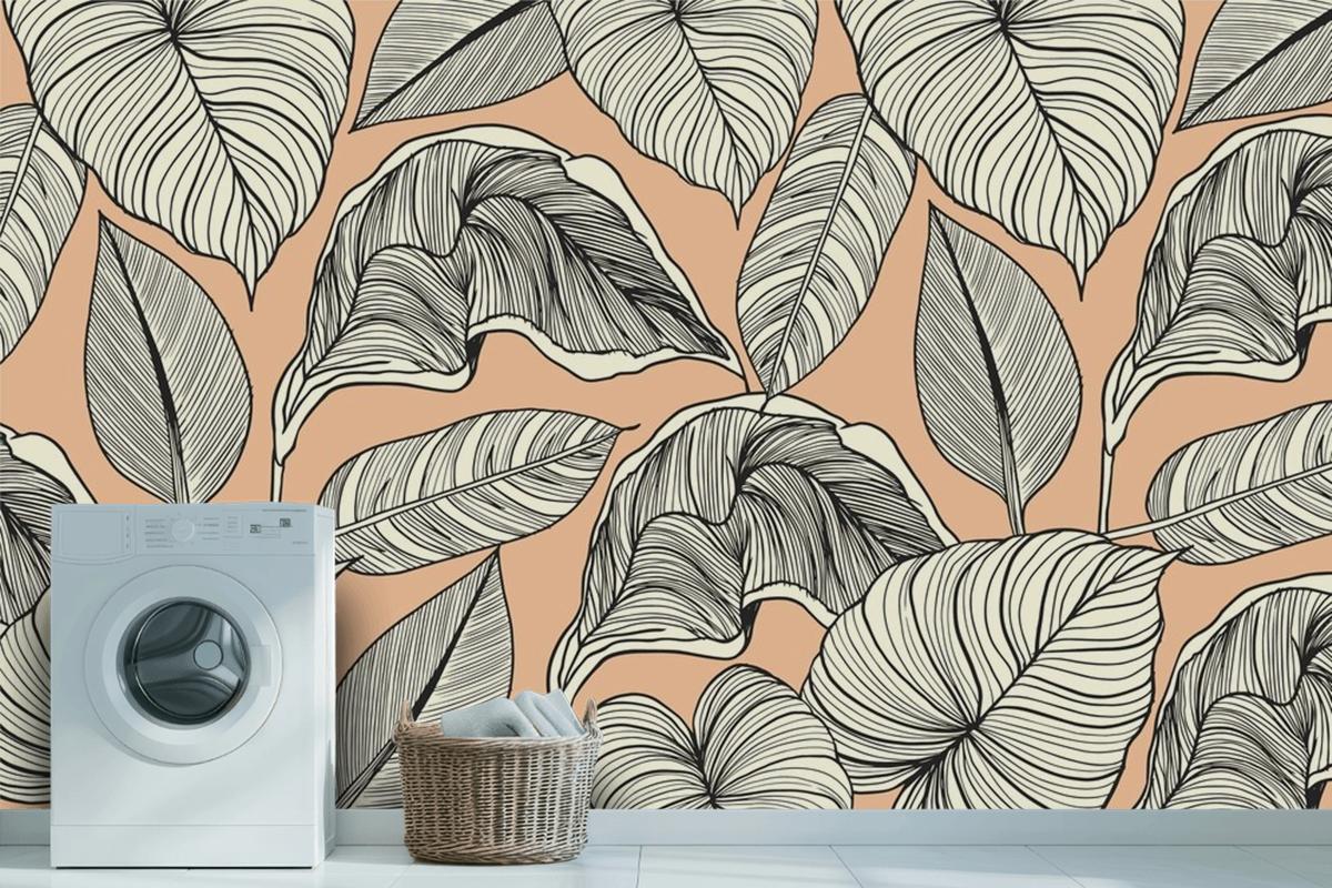 Tropical Leaves With Pastel Color Linear Background Wallpaper Mural