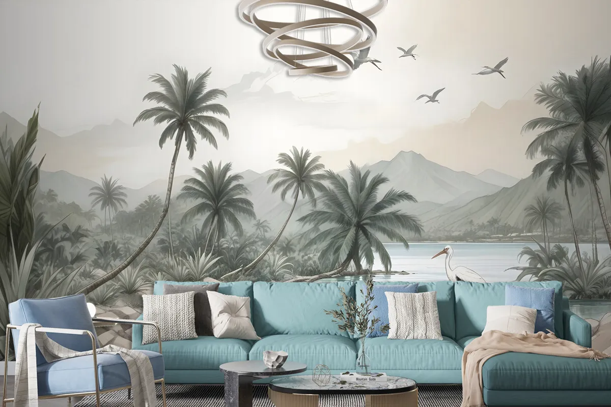 Tropical Nature Landscape With Birds Wallpaper Mural