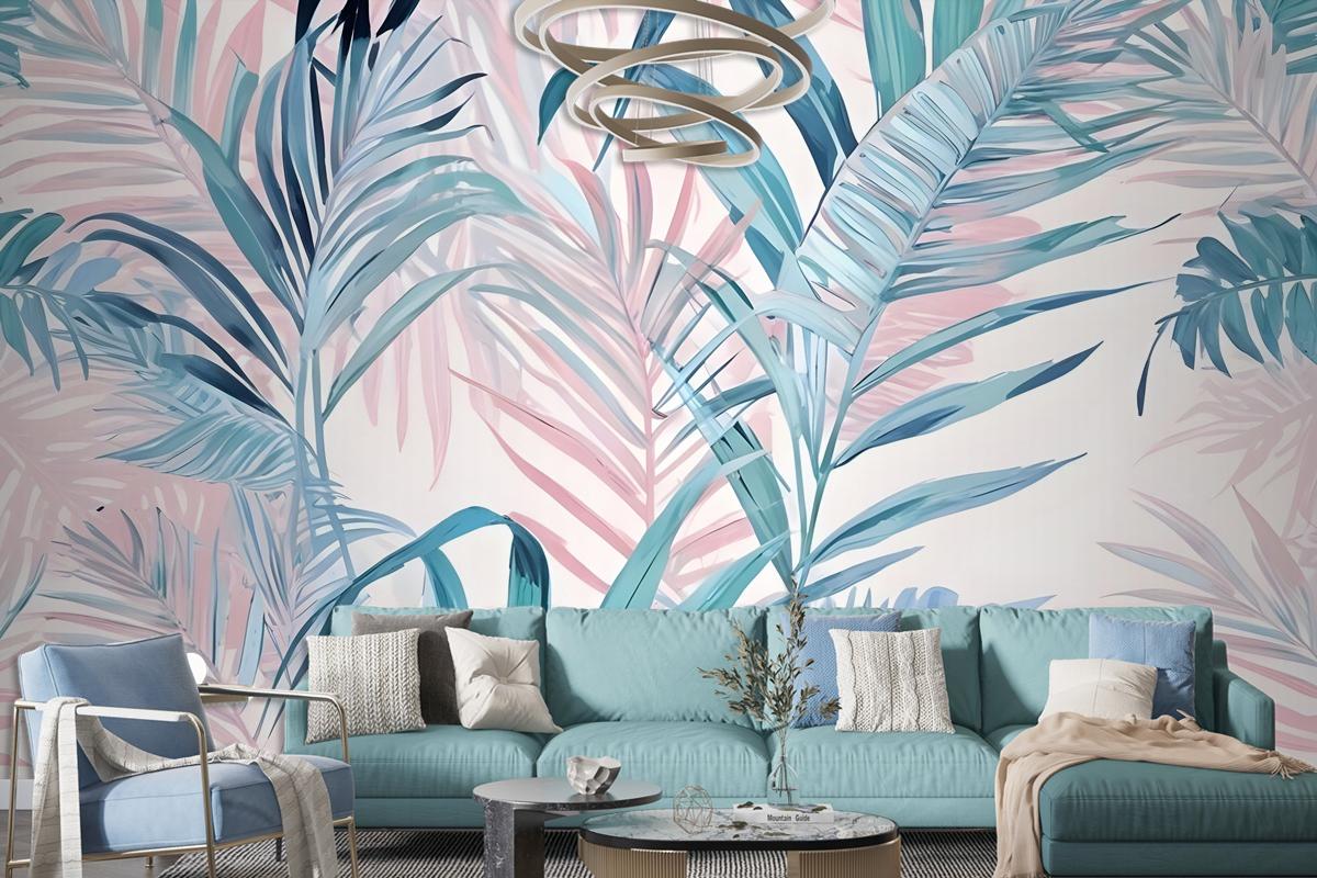 Tropical Pink Exotic Colorful Palm Leaf Wallpaper Mural