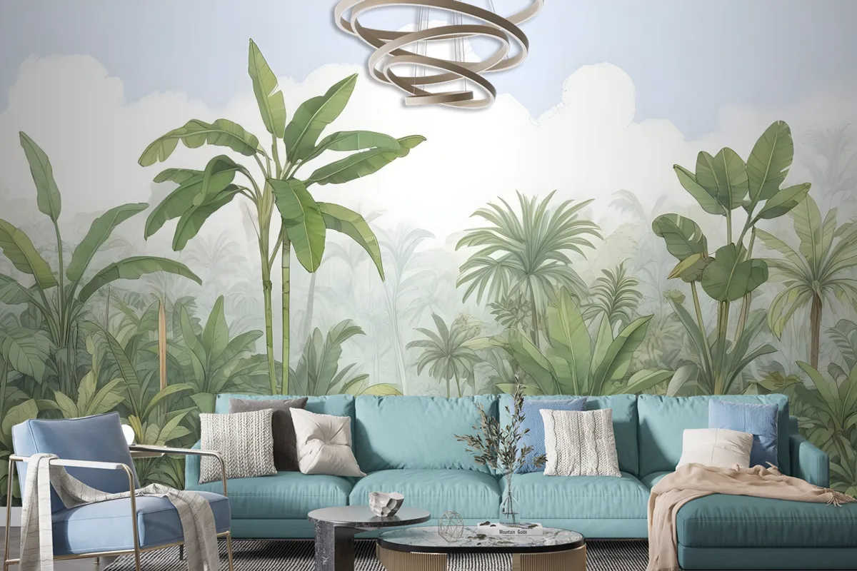 Tropical Rainforest Drawing Art Wallpaper Mural