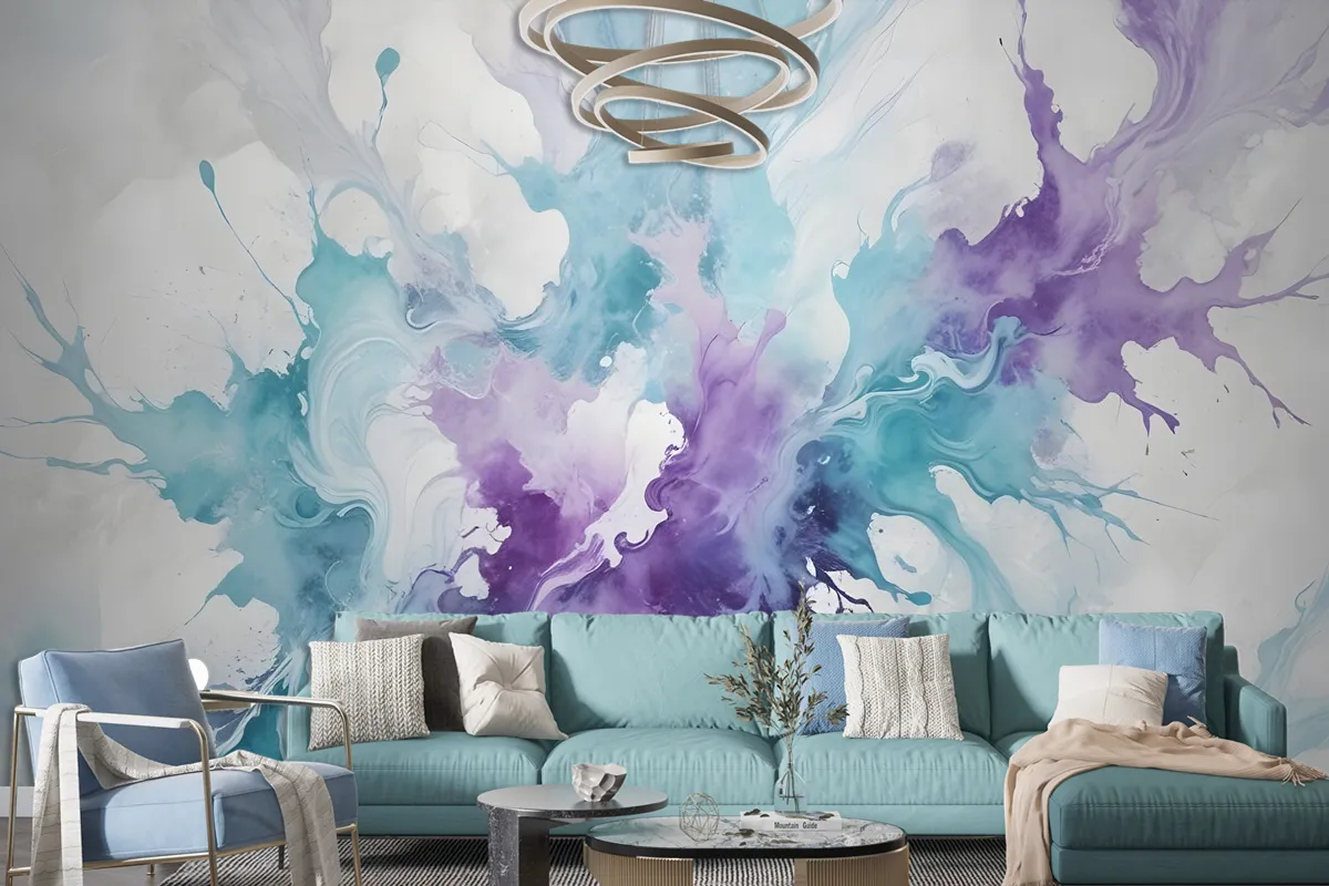 Turquoise Purple Marble Style Brush Wallpaper Mural