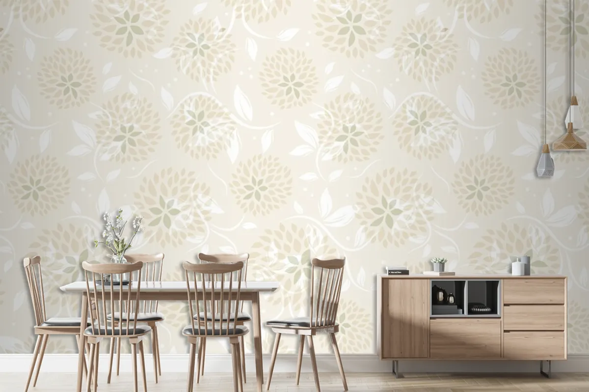 Seamless Floral Pattern Dining Room Wallpaper Mural