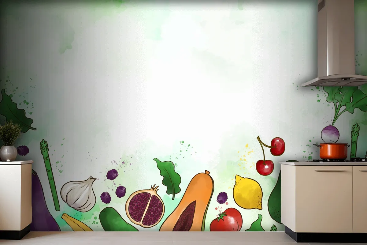 Vegetables And Fruit Wallpaper Mural