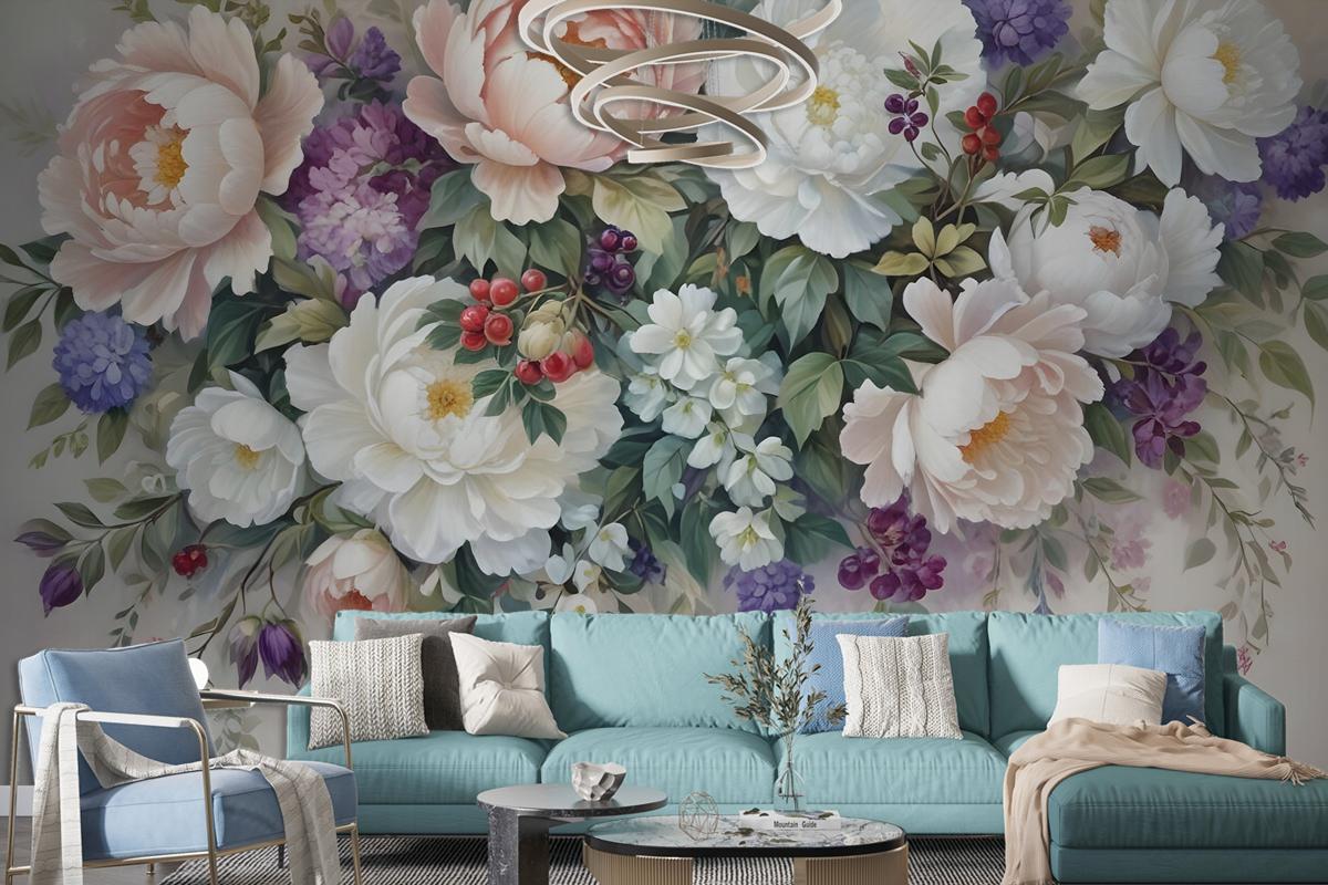 Victorian Vine Floral Bouqet Wallpaper Mural