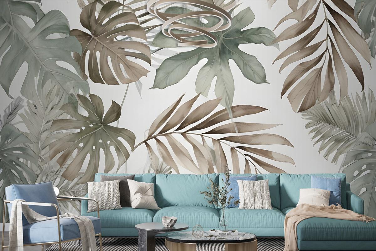 Vintage Banana And Palm Leaves Wallpaper Mural