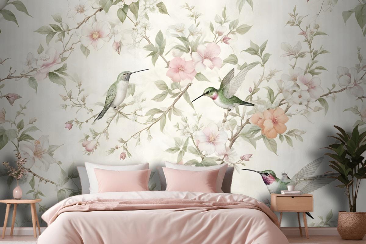 Vintage Blossoms With Birds Wallpaper Mural