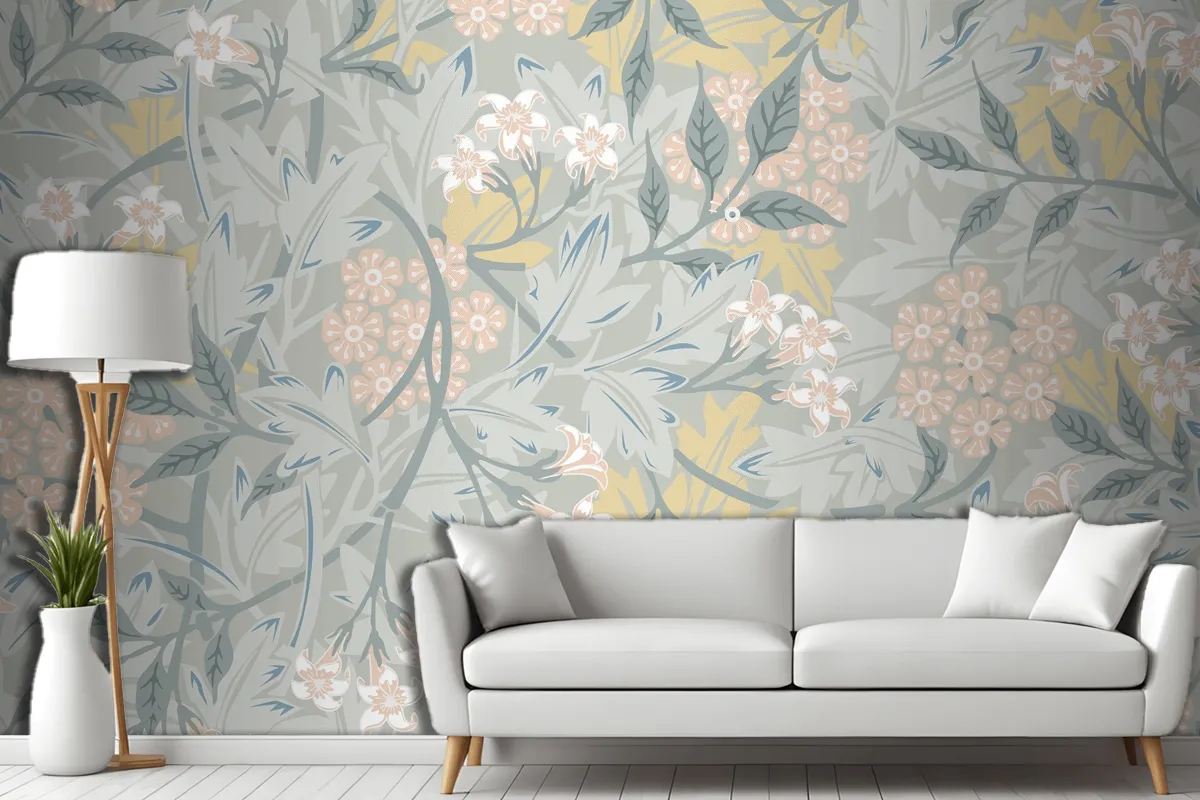 Vintage Botanic Design Living Room Wallpaper Mural