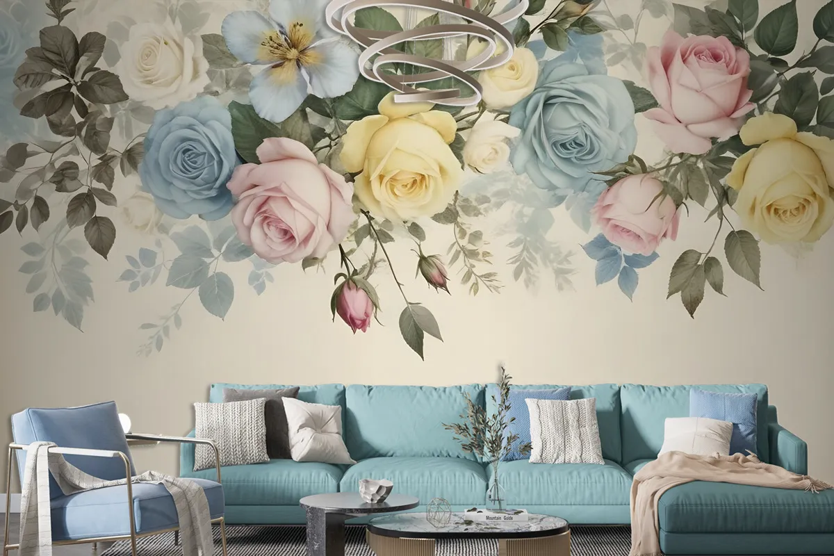 Vintage Colorful Floral Wallpaper Mural