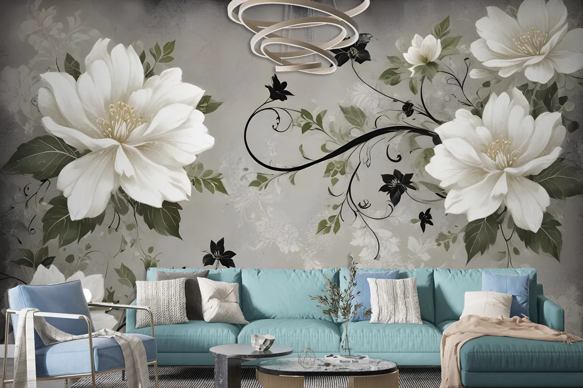 Vintage Cream Flowers Art Wallpaper Mural