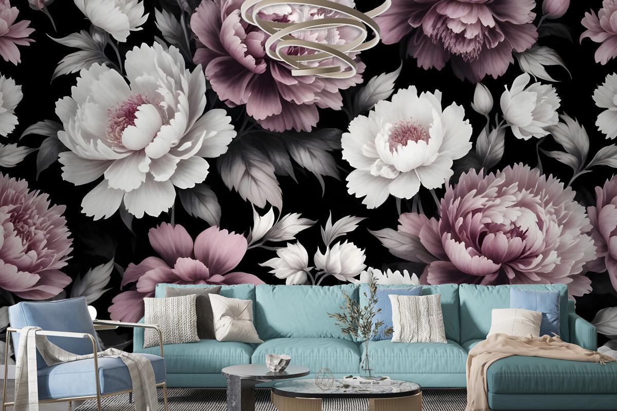 Vintage Dark Large Peony Flower Wallpaper Mural