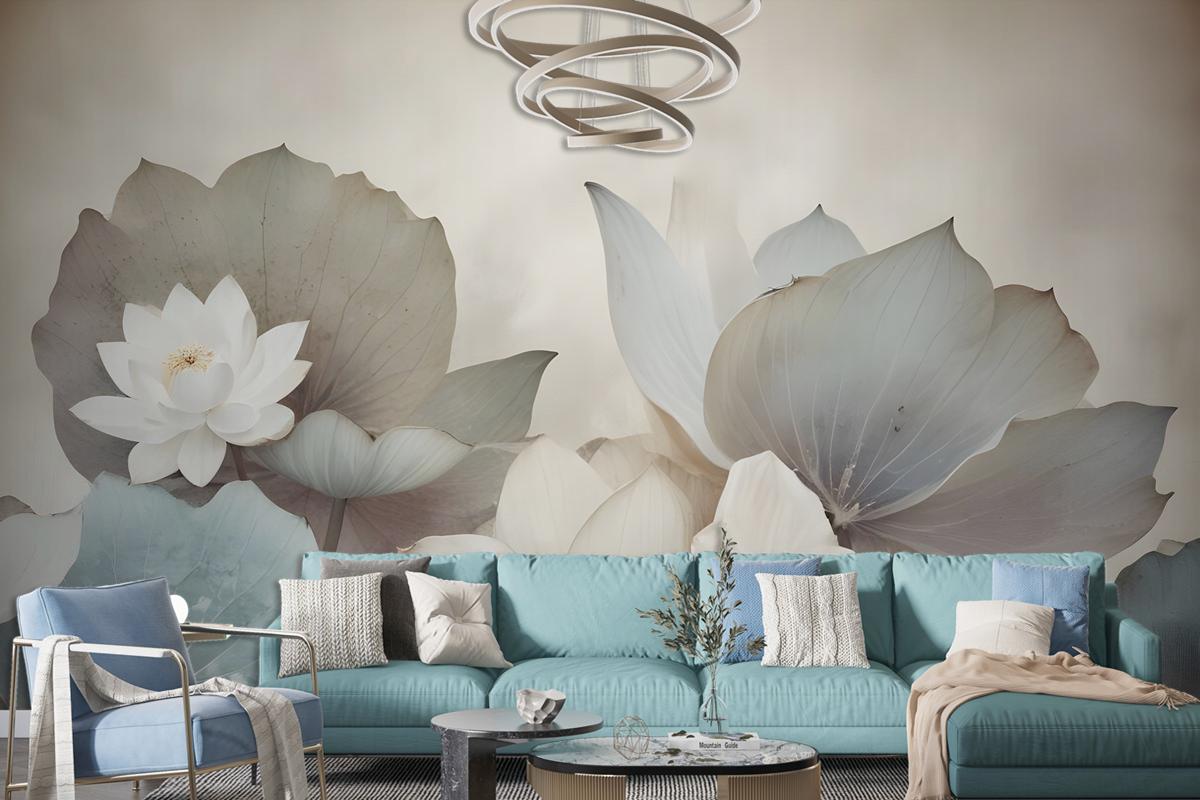 Vintage Floral With Retro Lotus Leaf Wallpaper Mural