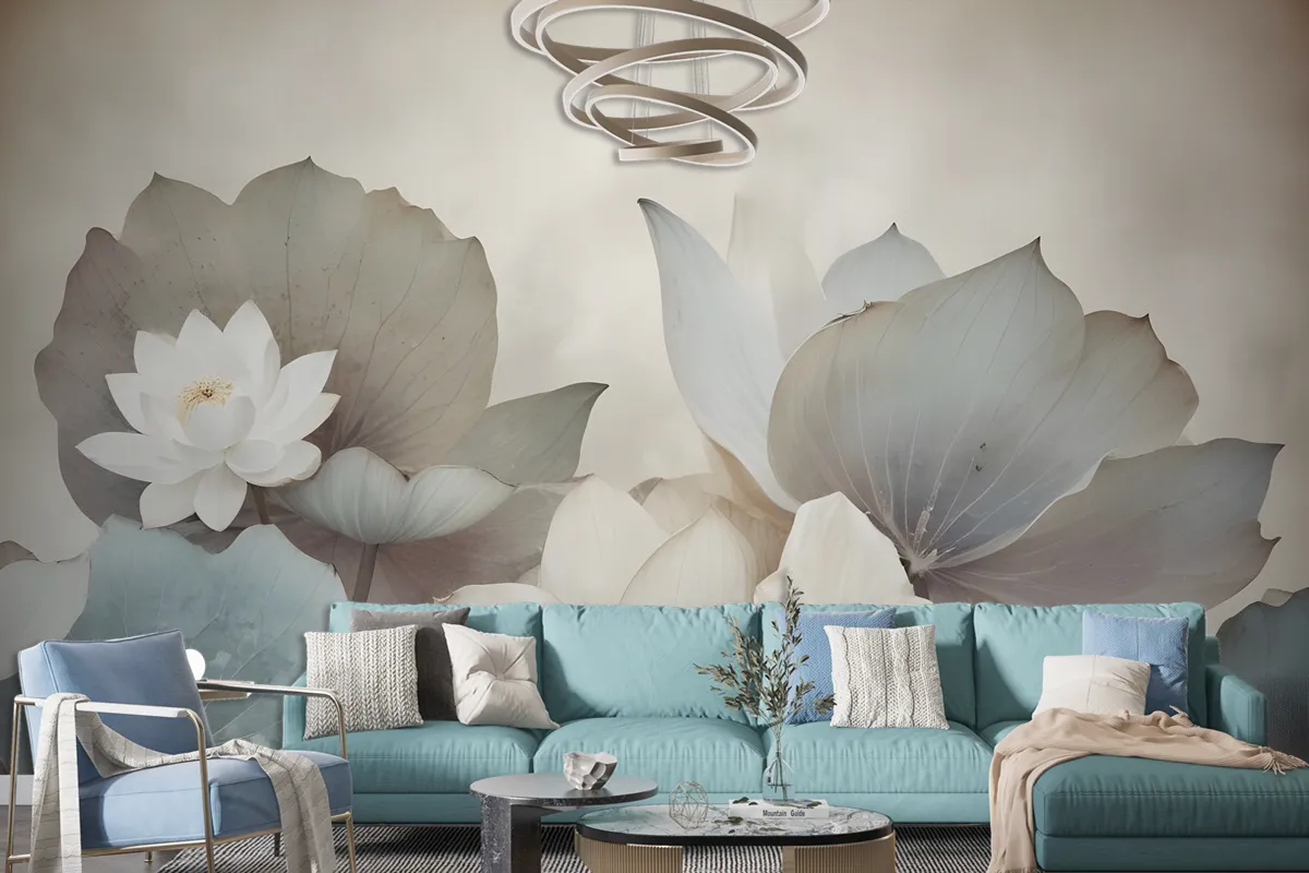 Vintage Floral With Retro Lotus Leaf Wallpaper Mural