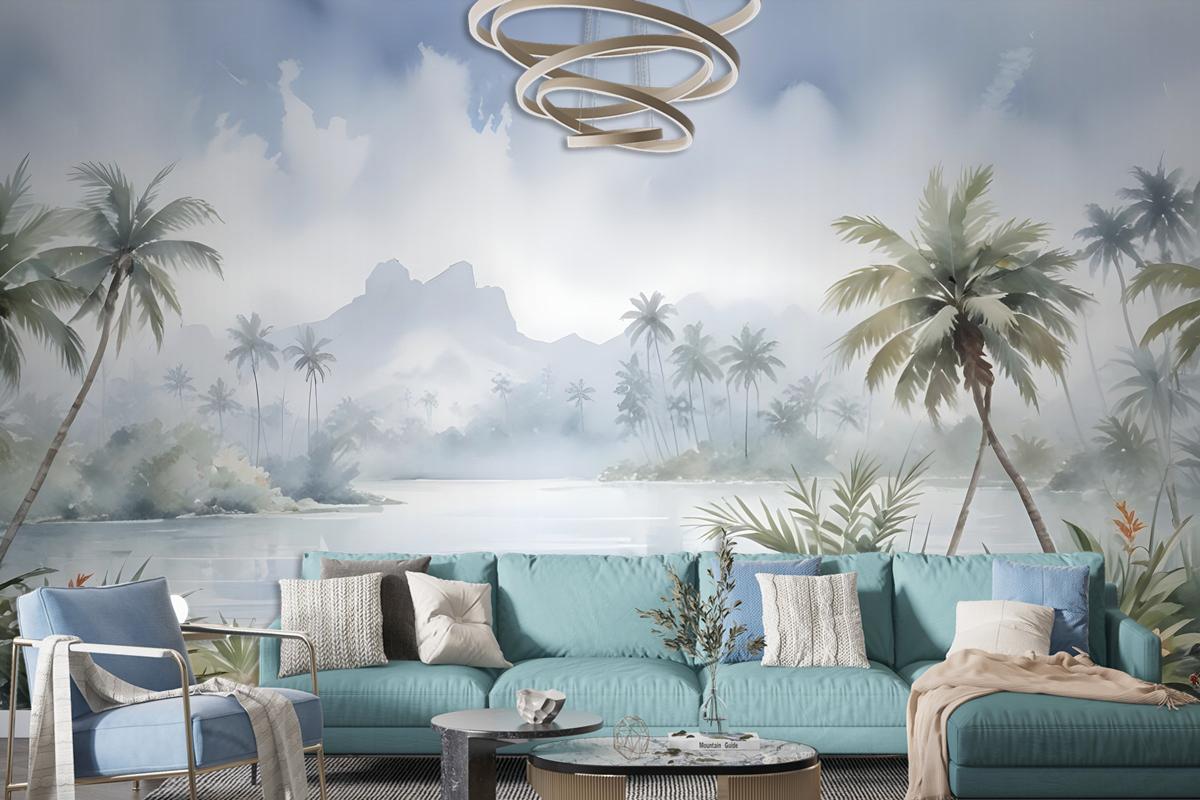 Vintage Forest With Lakescape Wallpaper Mural