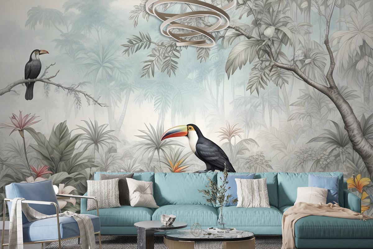 Vintage Historic Paradise Bird Art Wallpaper Mural