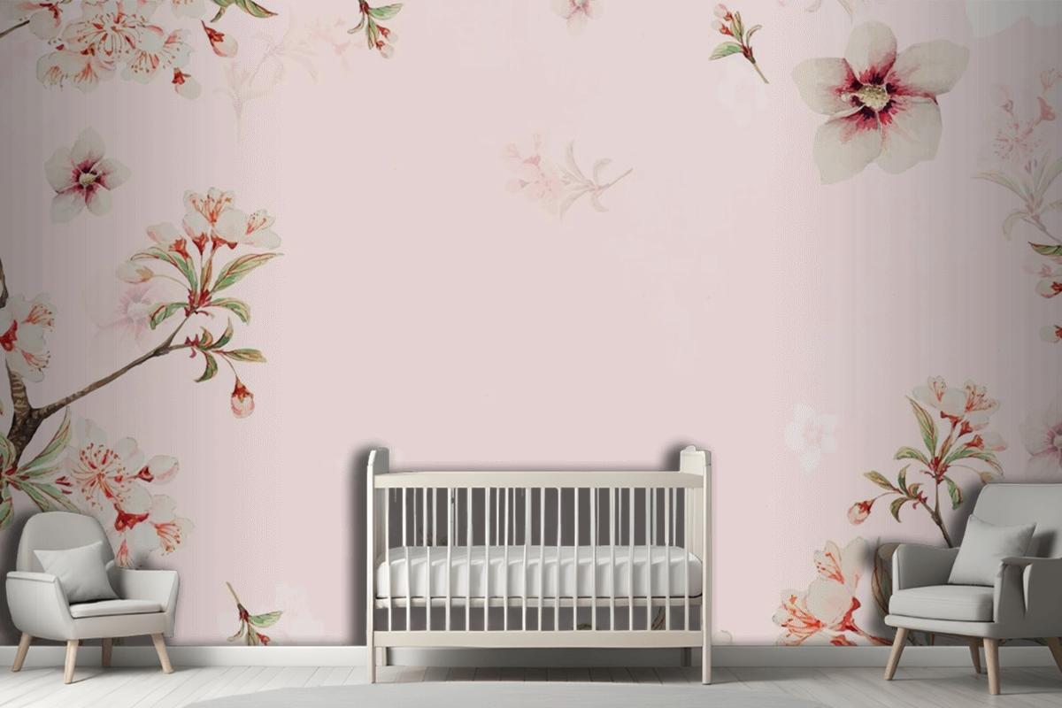 Vintage Japanese Floral Background Peach Blossoms Wallpaper Mural