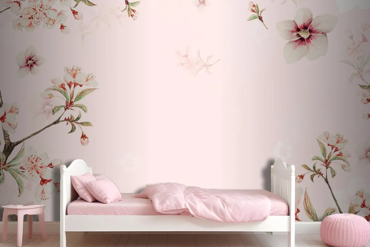 Vintage Japanese Floral Background Peach Blossoms Wallpaper Mural