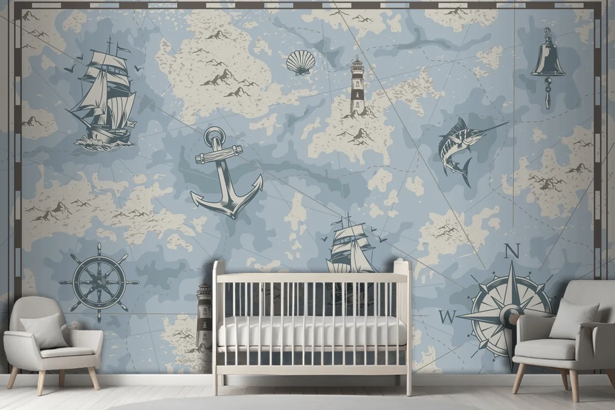 Vintage Nautical Old Map Wallpaper Mural