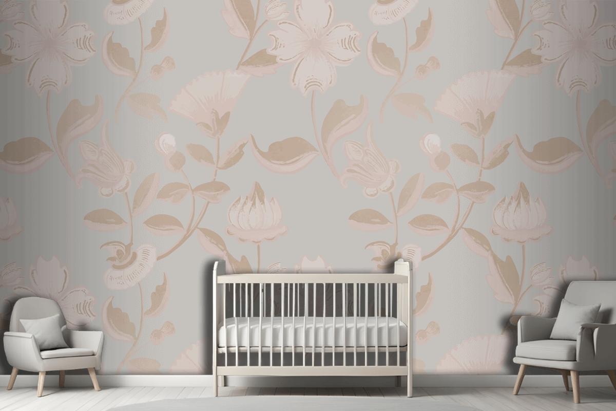 Vintage Neutral Floral Pattern Wallpaper Mural