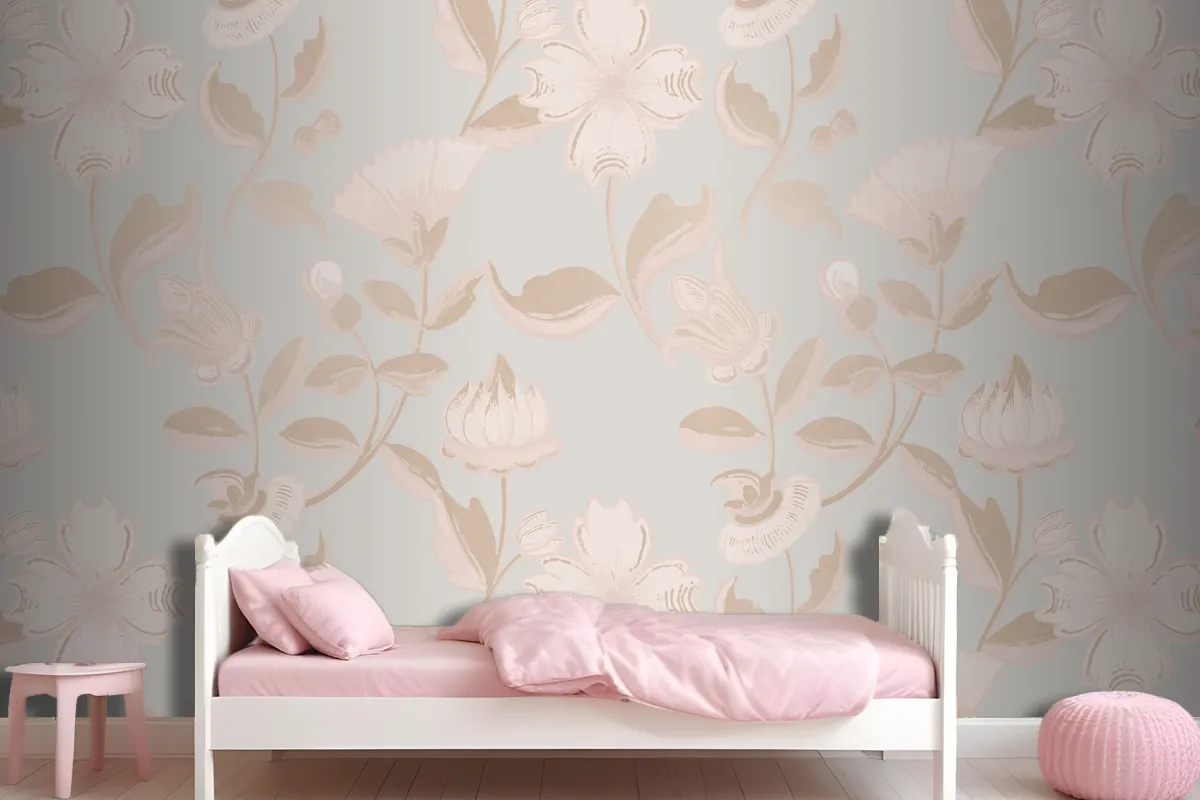 Vintage Neutral Floral Pattern Wallpaper Mural