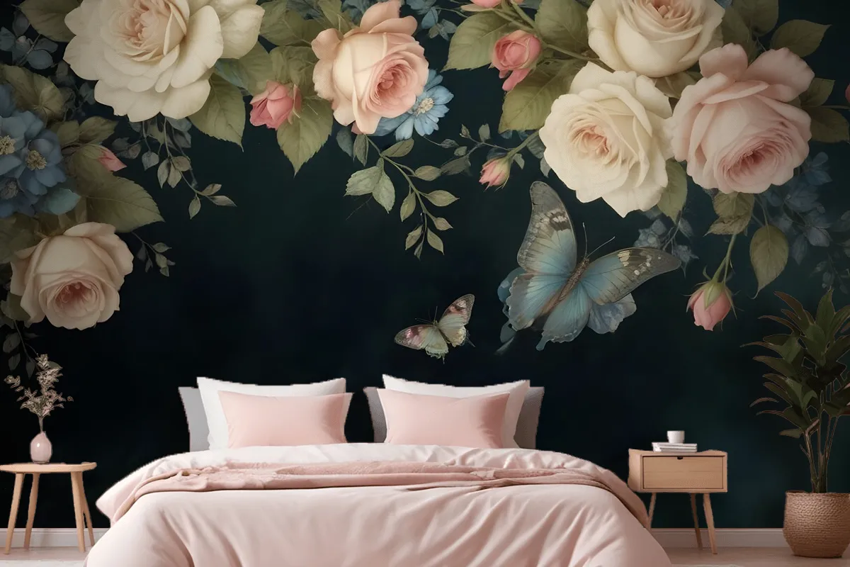 Vintage Oil Painting Dark Roses Wallpaper Mural