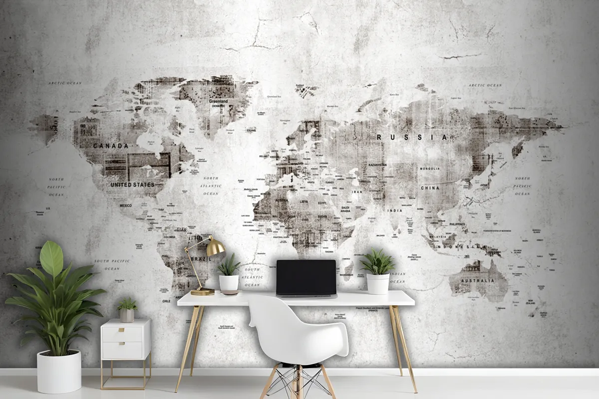 Vintage Old World Map Aged Newspaper Texture Wallpaper Mural