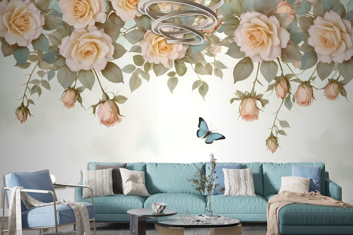 Vintage Orange Roses Wallpaper Mural