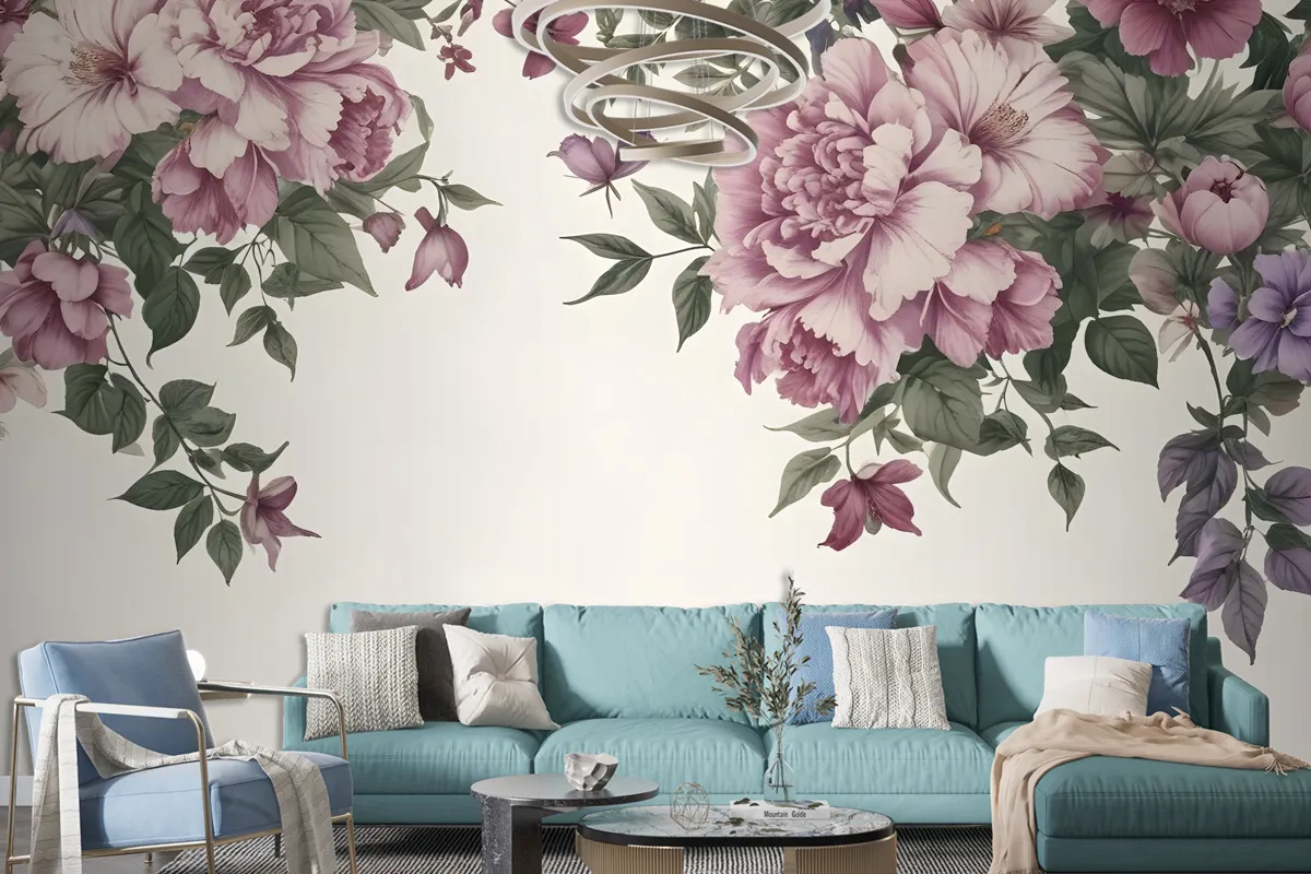 Vintage Pink Floral Art Wallpaper Mural