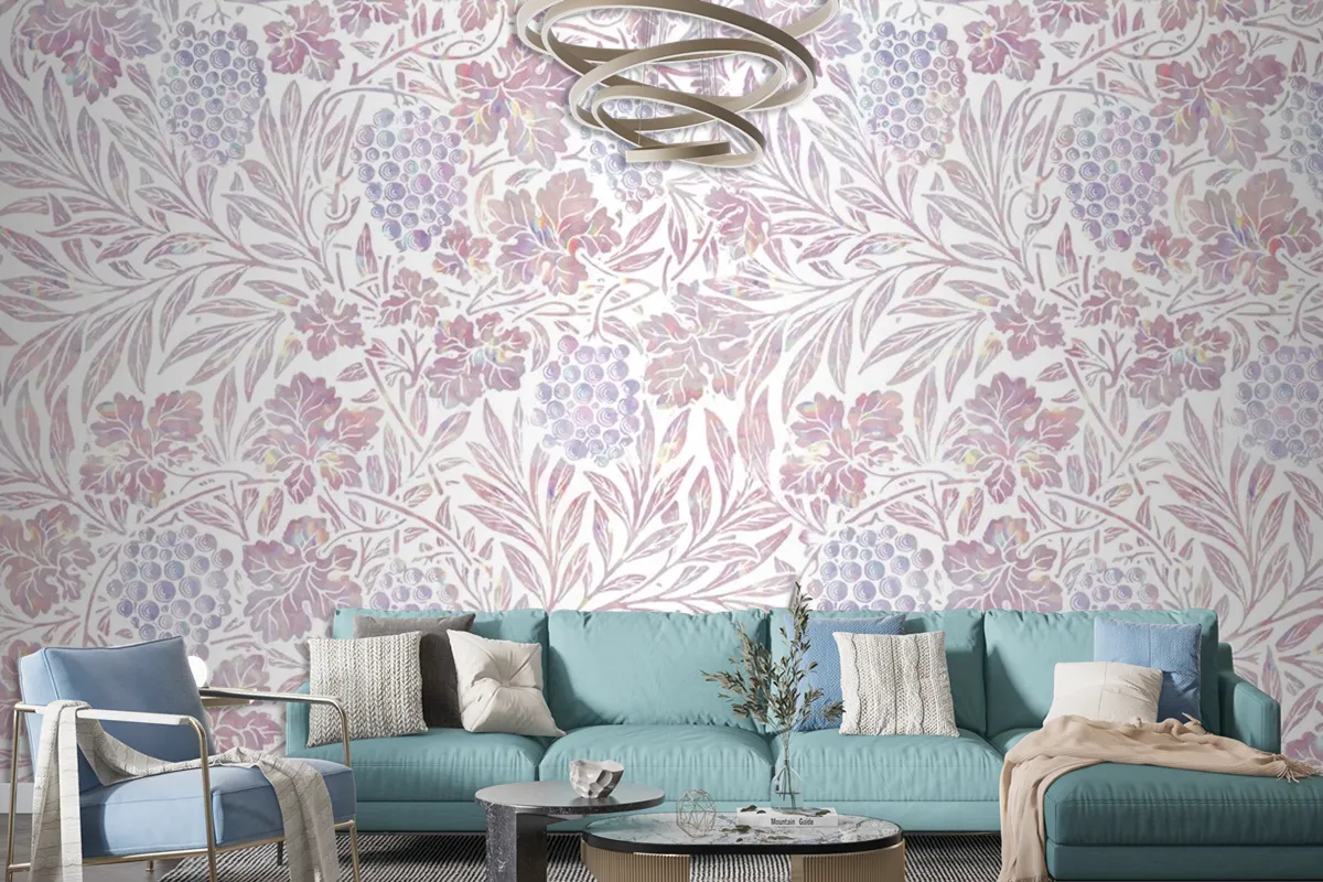 Vintage Pink Floral Holographic Wallpaper Mural