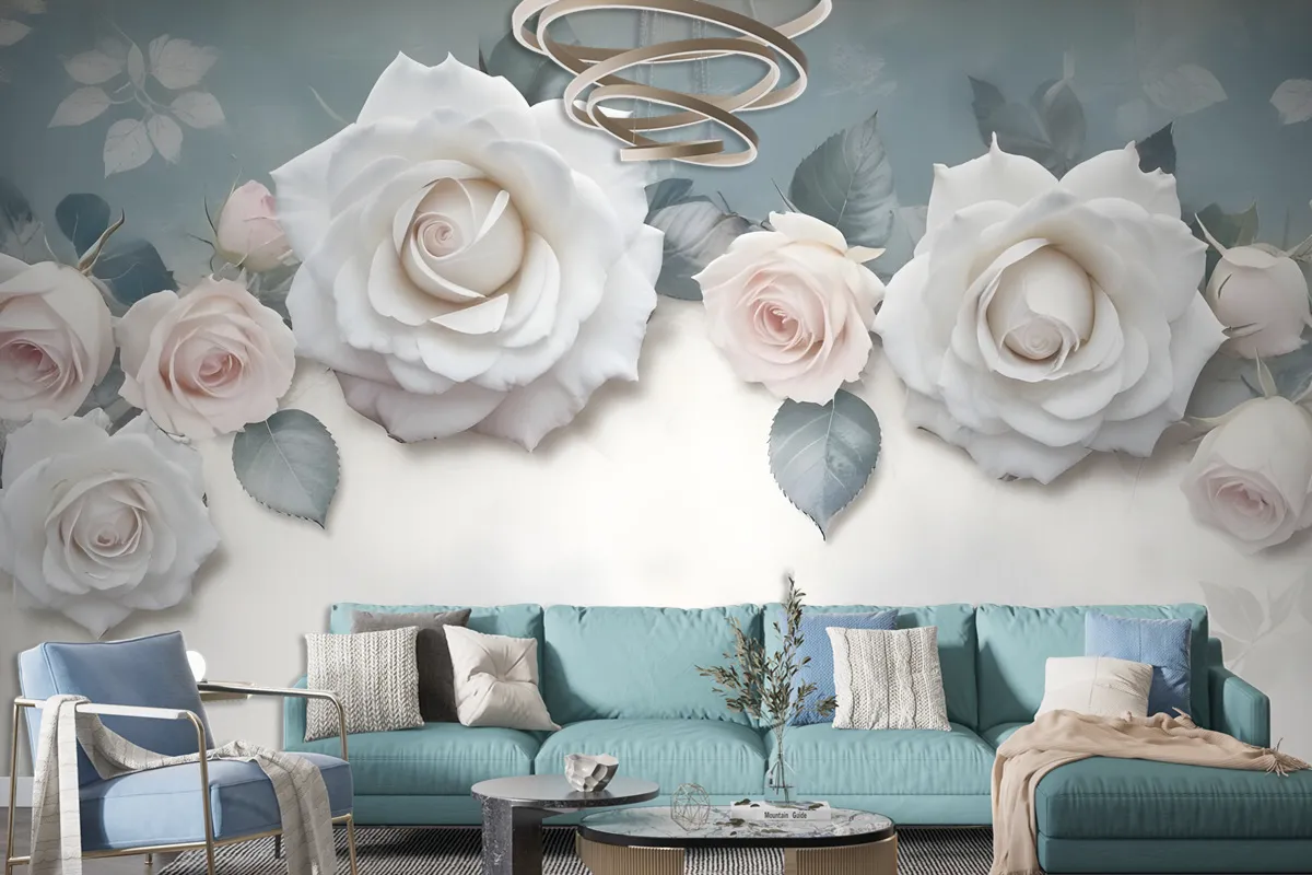 Vintage White Rose Floral Wallpaper Mural