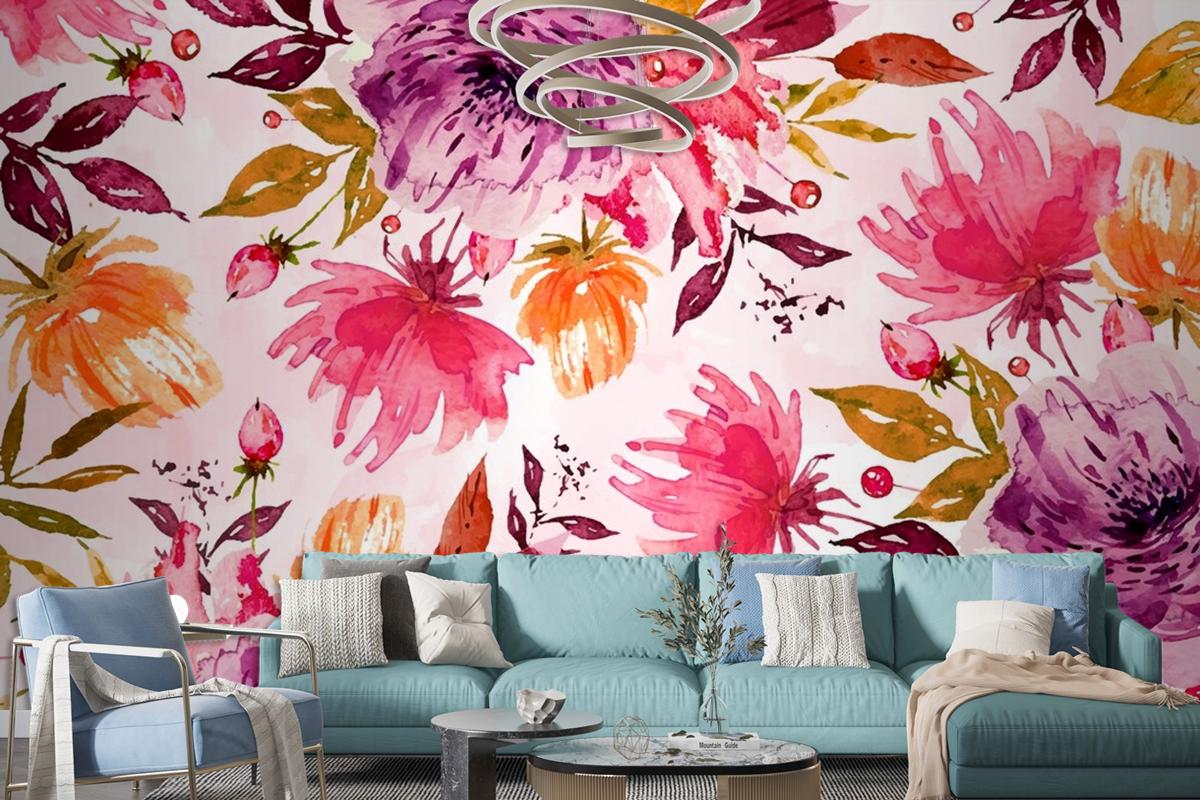 Violet Flower Background With Soft Watercolours Wallpaper Mural