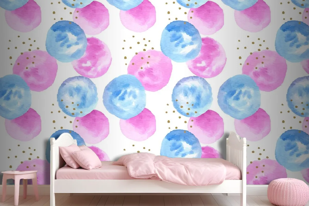 Watercolor Abstract Circular Spots Seamless Pattern Girl Wallpaper Mural