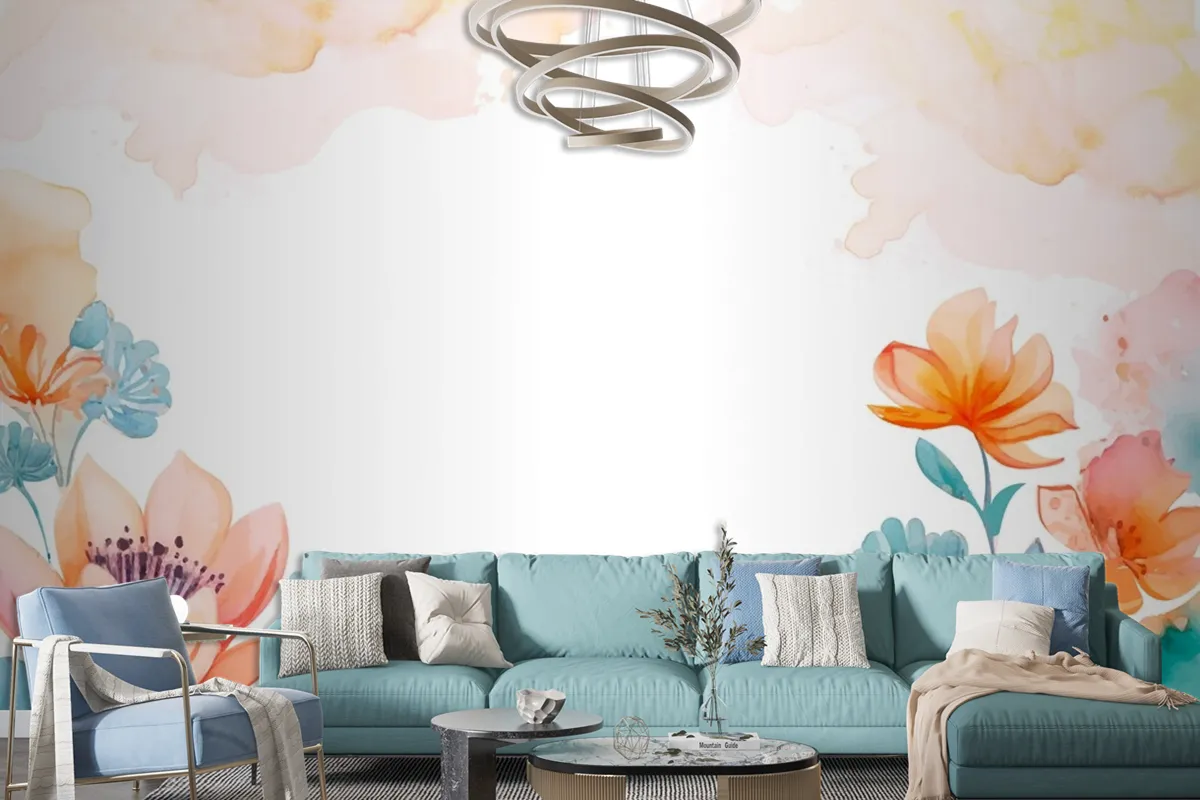 Watercolor Abstract Floral Background Wallpaper Mural