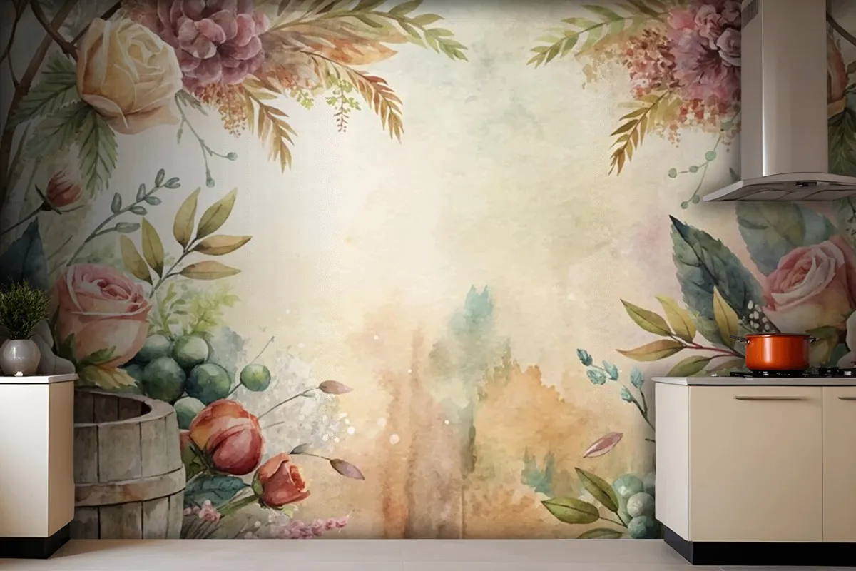 Watercolor Background Featuring An Arrangement Of Rural Flowers Wallpaper Mural