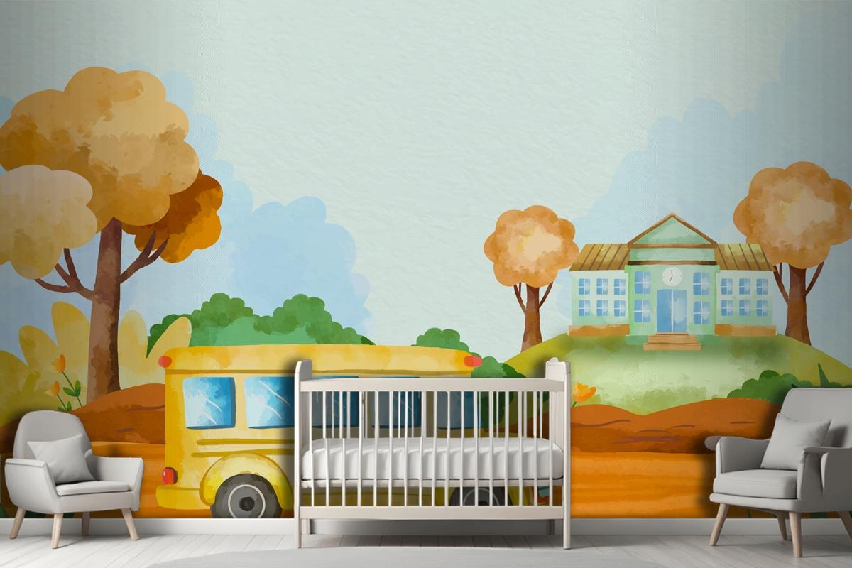 Watercolor Background For Back To School Season Wallpaper Mural