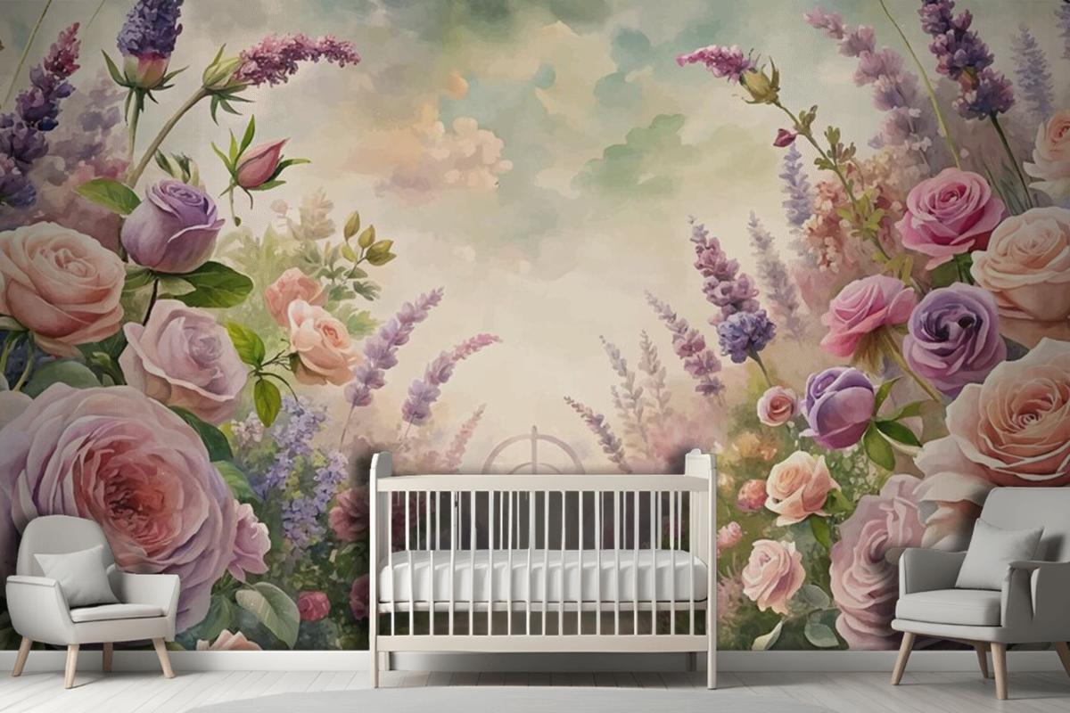 Watercolor Background Inspired By Garden Wallpaper Mural