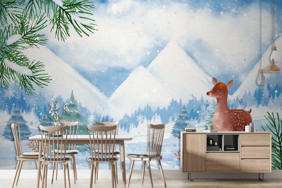 Watercolor Background For Winter Season Wallpaper Mural