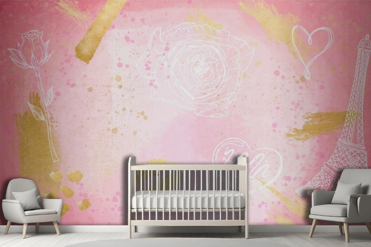 Watercolor Background With Hand Drawn Elements Girl Wallpaper Mural