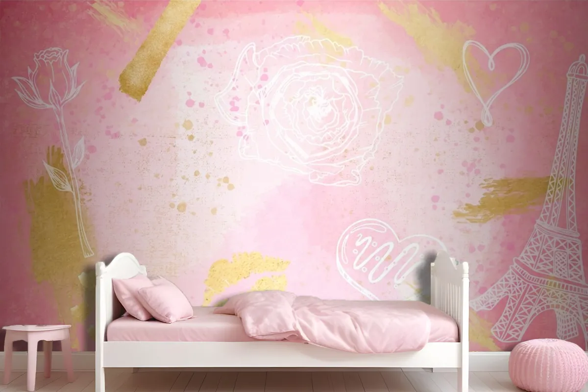 Watercolor Background With Hand Drawn Elements Girl Wallpaper Mural