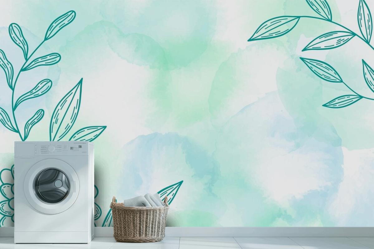 Watercolor Background With Hand Drawn Elements Wallpaper Mural