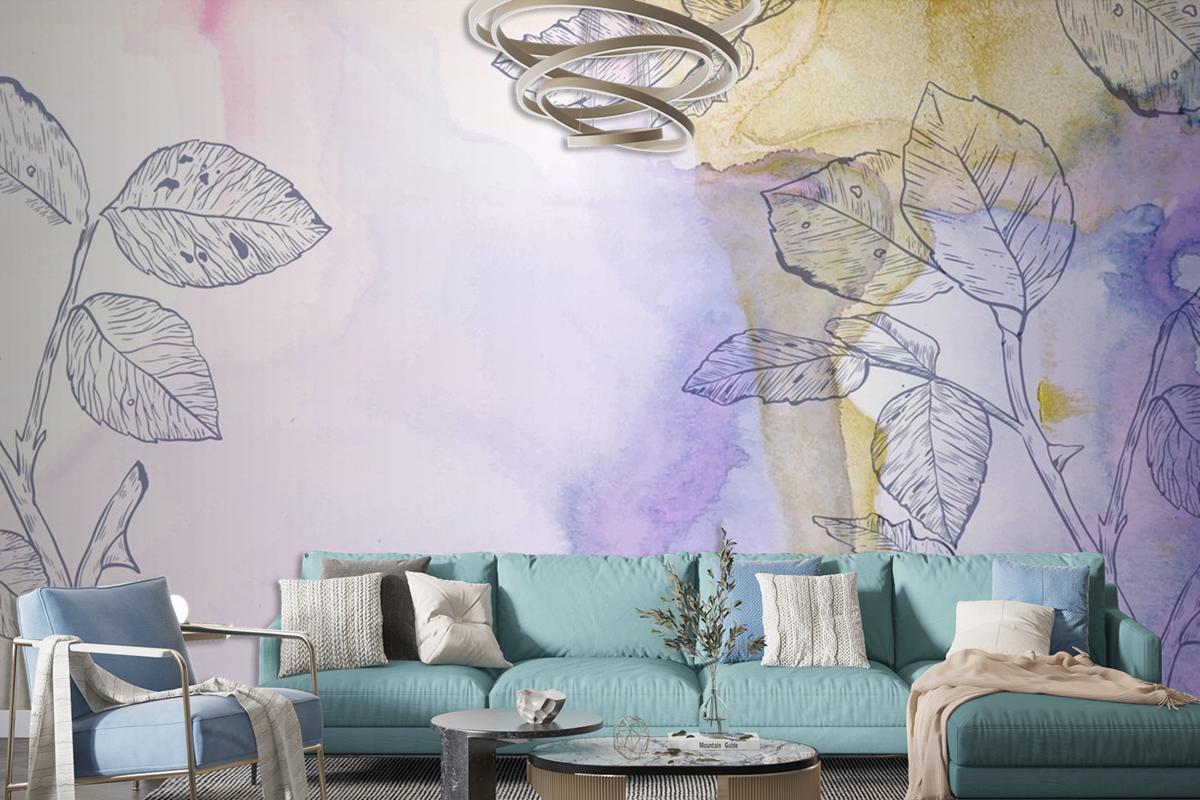 Watercolor Background With Hand Drawn Elements Wallpaper Mural