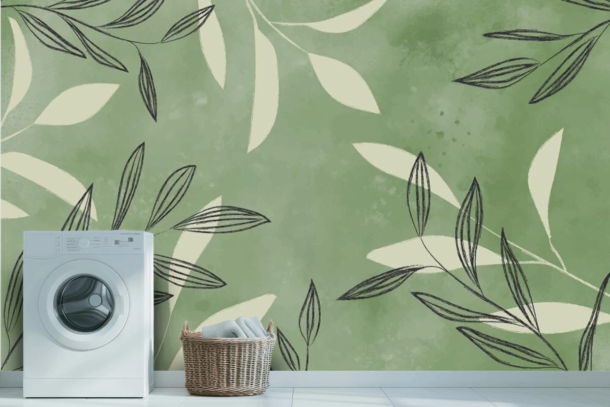 Watercolor Background With Leaves Wallpaper Mural