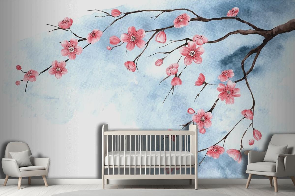 Watercolor Cherry Blossom Wallpaper Mural