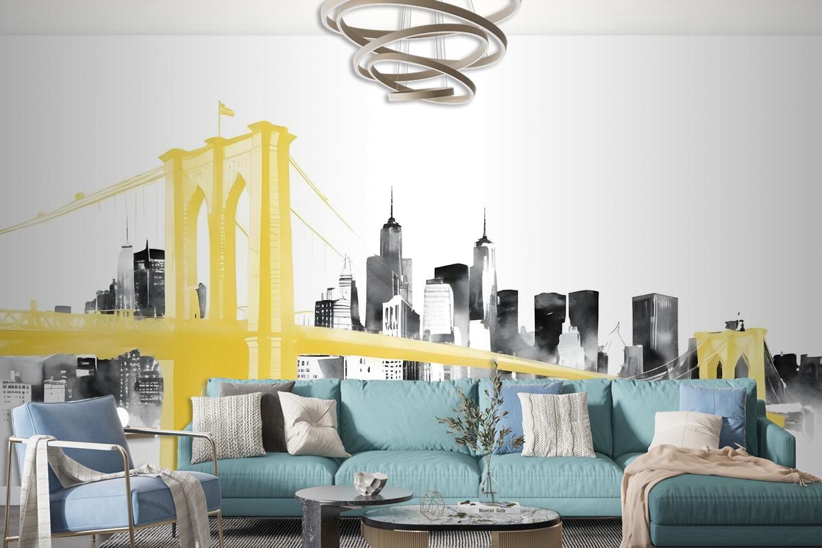 Watercolor City With Brooklyn Bridge Wallpaper Mural